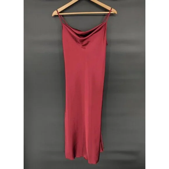 Bebe Satin Slip Dress Size S Burgundy Cowl Neck Midi Y2k Dance Prom Evening Date - Picture 1 of 11